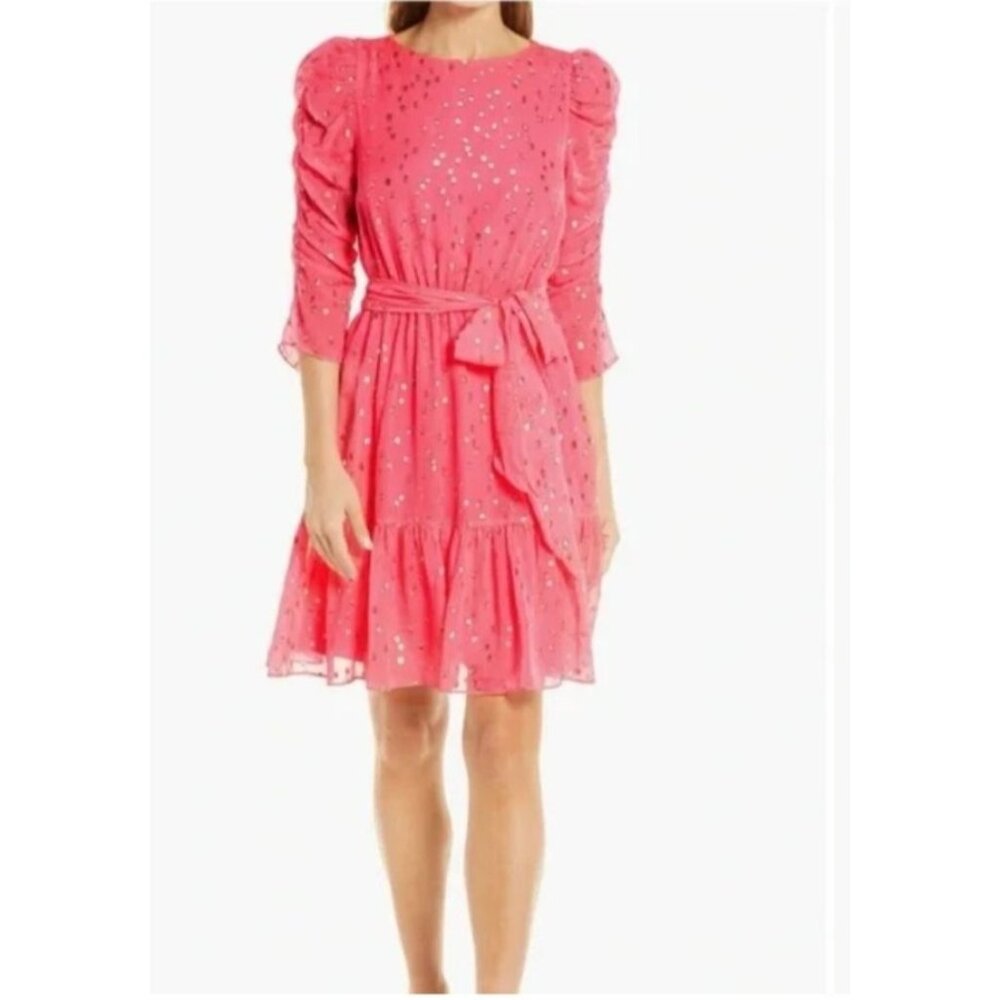 NWT Lilly Pulitzer Chianna Silk Swiss Dot Wedding Guest Dress Puffed Sleeve Sz4